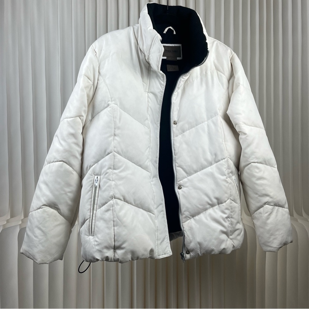 Brandon Thomas Down & Feather Women’s White Puffer Coat Zip & Button - Picture 2 of 16